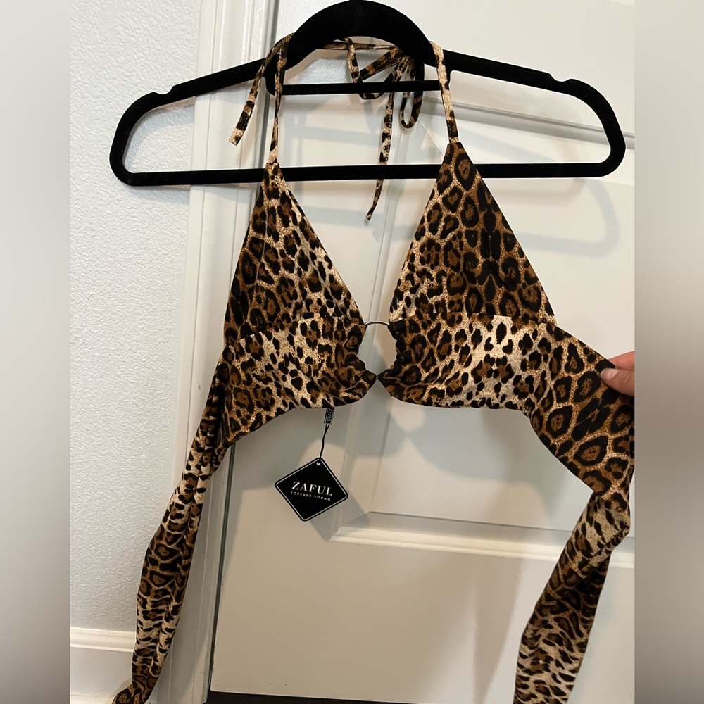 Cropped Tie Cheetah Ring Top- S
